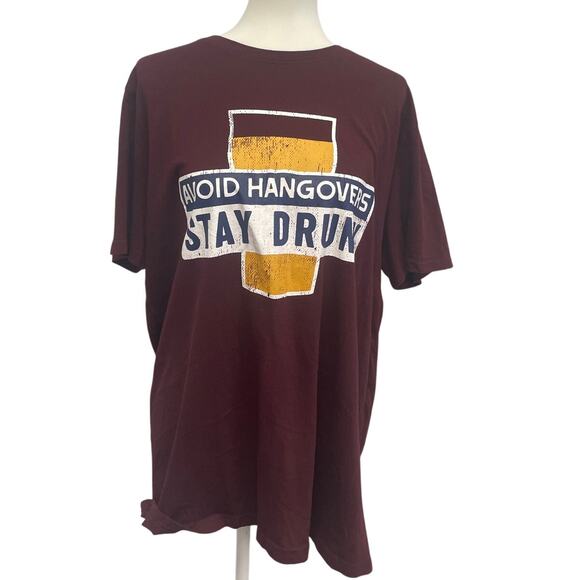 Pep & Co Mens XXL Avoid Hangovers Stay Drunk Short Sleeve Crew Neck Tee Shirt - Picture 1 of 4